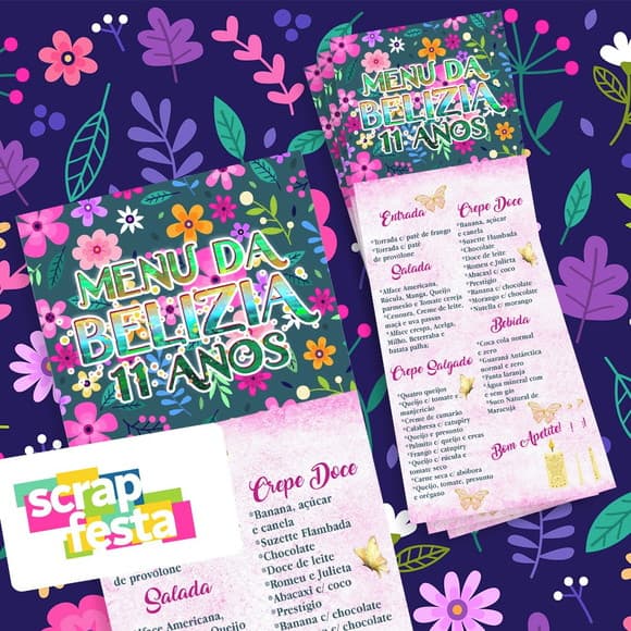Menu Cardápio Personalizado Festa Flores Encanto