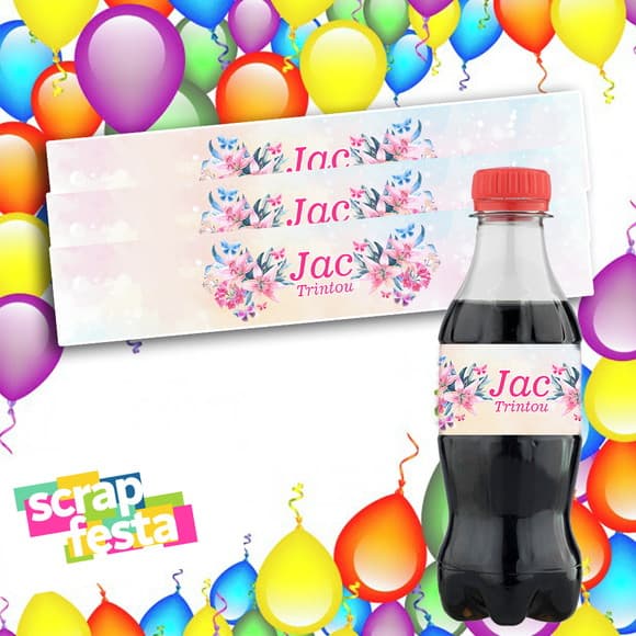 Rótulo Personalizado Mini Coca 19,5x3,5 Aniversário Flores