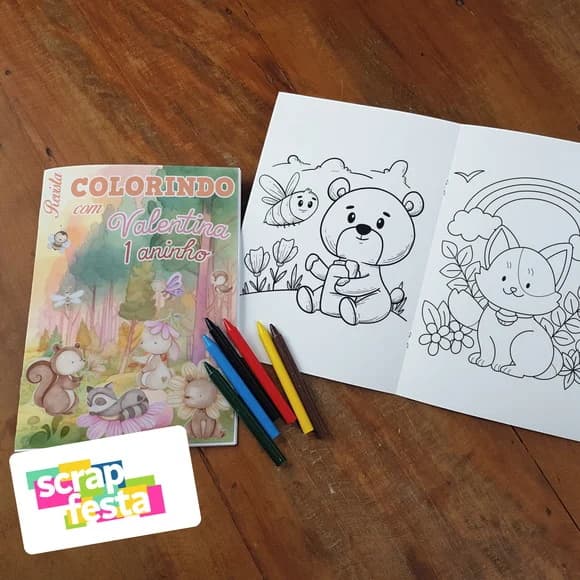 Revista Colorir + Giz de Cera Floresta Encantada Aquarela