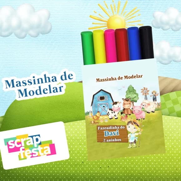 Massinha de Modelar Personalizado Festa Fazendinha Aquarela