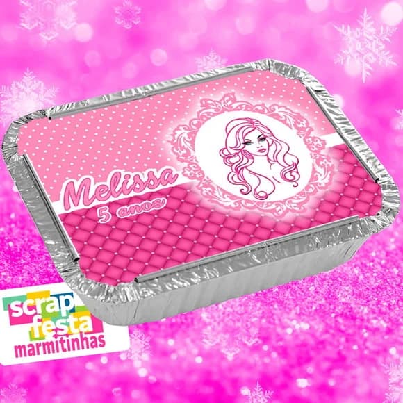 Marmitinha Personalizada Festa Boneca Rosa Glitter
