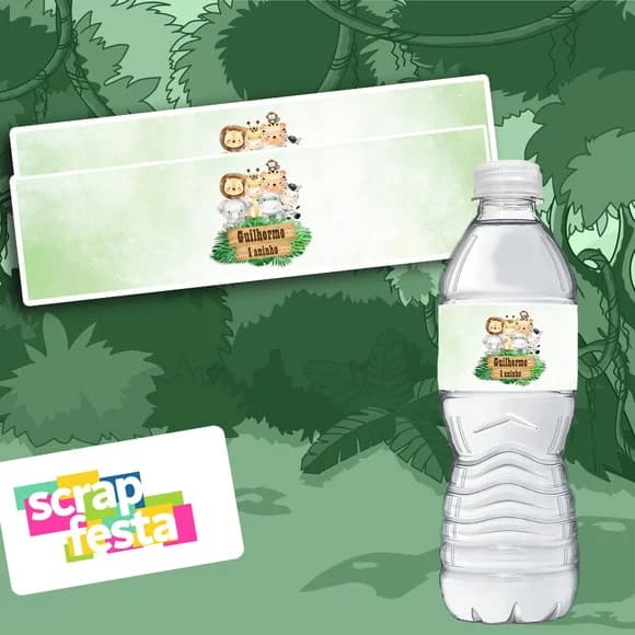 Adesivo Personalizado Rótulo Água 5x19,5 Safari Aquarela