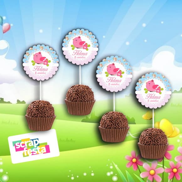 Topper Redondo 3,8cm para Docinho Festa Jardim Encantado