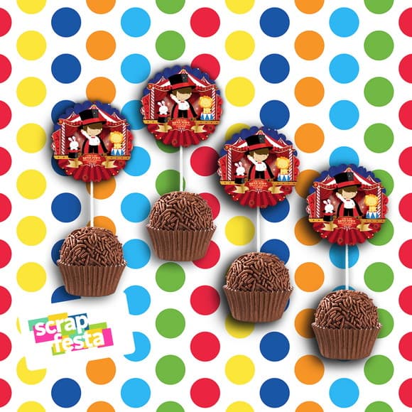 Topper Redondo 3,8 cm Escalopado para Docinho Festa Circo