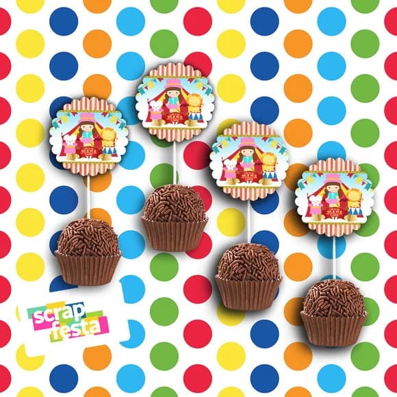 Topper Redondo 3,8 cm Escalopado para Docinho Festa Circo