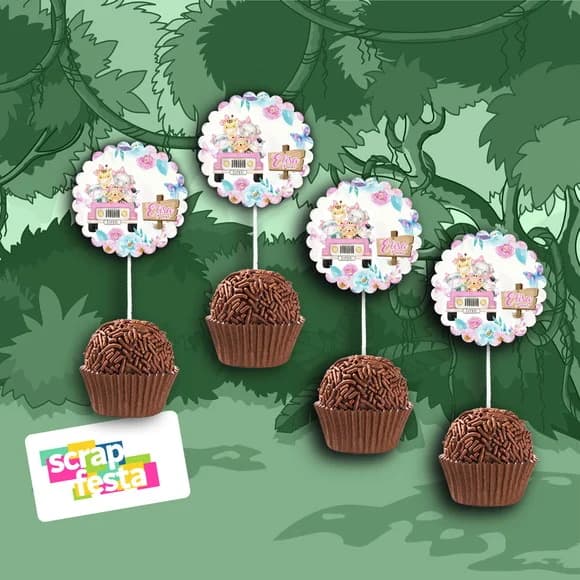 Topper Redondo 2,5cm Escalopado para Docinho Festa Safari