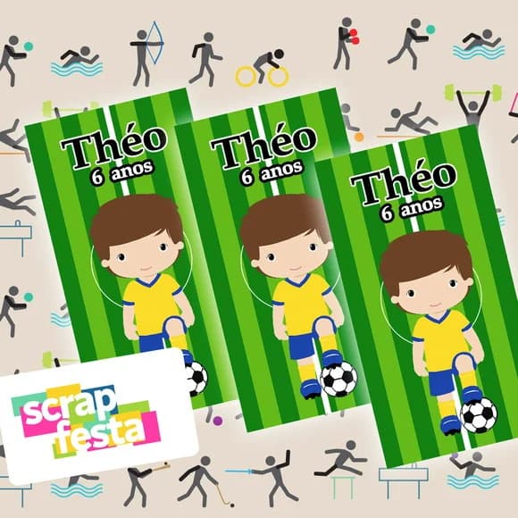 Adesivo Retangular 9,5x5 Festa Esporte Futebol