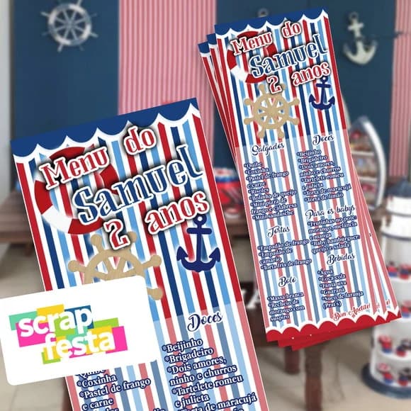 Menu Cardápio Personalizado Festa Marinheiro