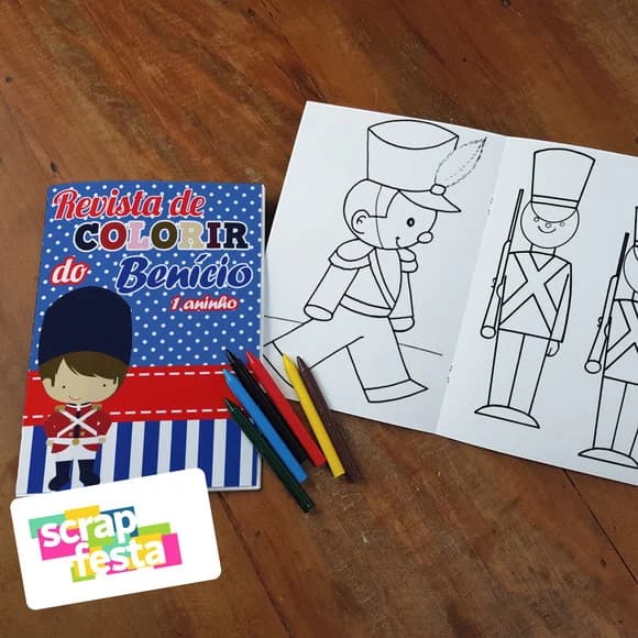 Revista Colorir + Giz Cera Soldadinho de Chumbo