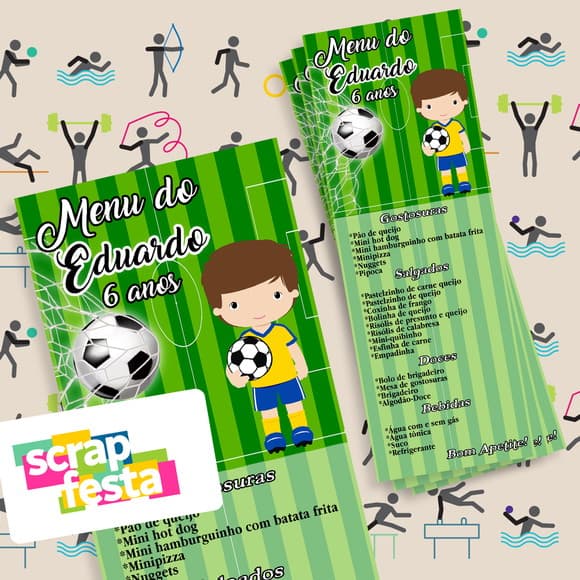 Menu Cardápio Personalizado Festa Futebol Esporte