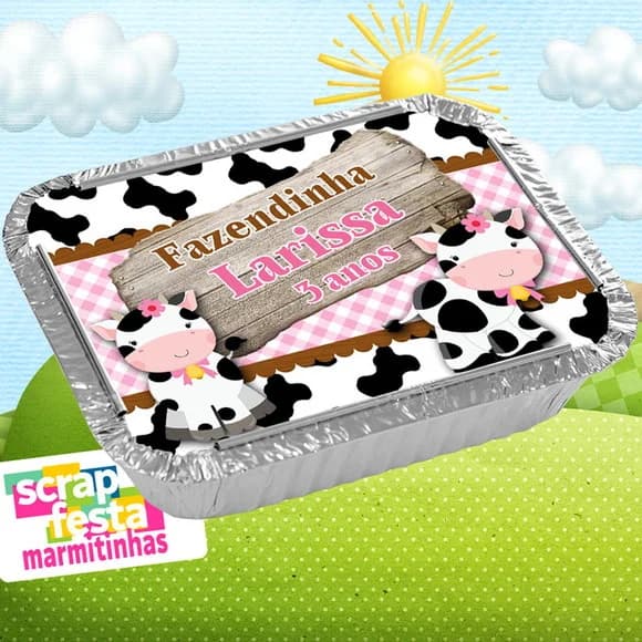 Marmitinha Personalizada Festa Fazendinha Menina Rosa