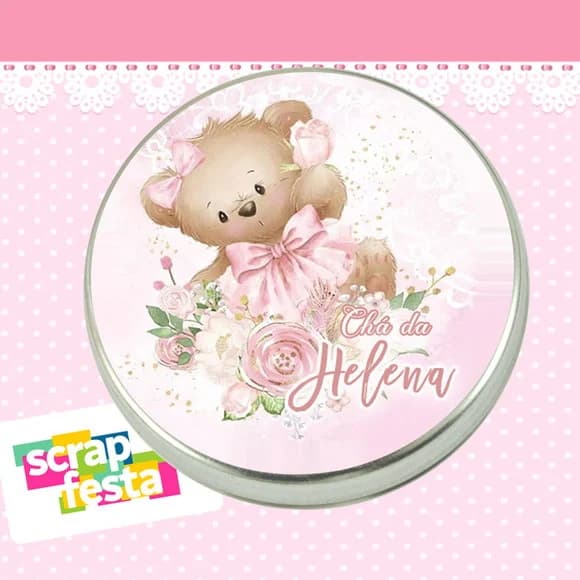 Latinha Festa Chá de Bebê Menina Ursa Floral Aquarela