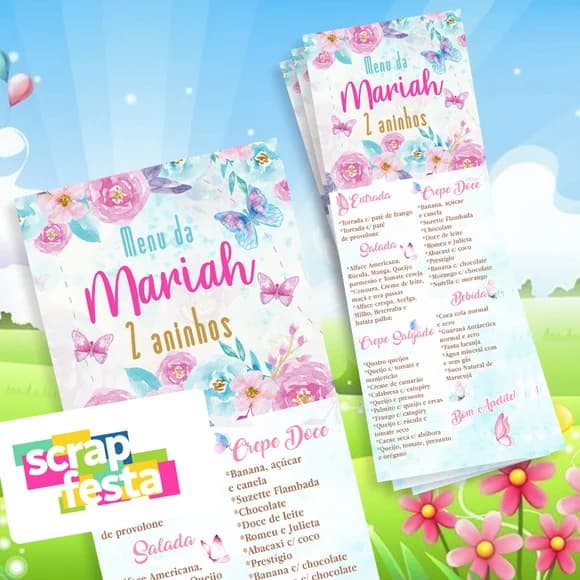 Menu Cardápio Personalizado Festa Jardim Encantado Aquarela