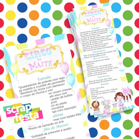 Menu Cardápio Personalizado Festa Circo Aquarela