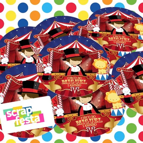 Adesivo 5 cm Redondo Personalizado Festa Circo