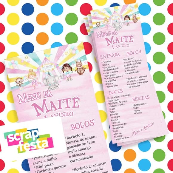 Menu Cardápio Personalizado Festa Circo Aquarela