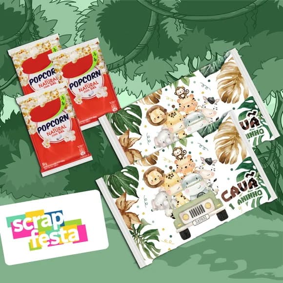 Adesivo Personalizado Pipoca Microondas Safari Aquarela