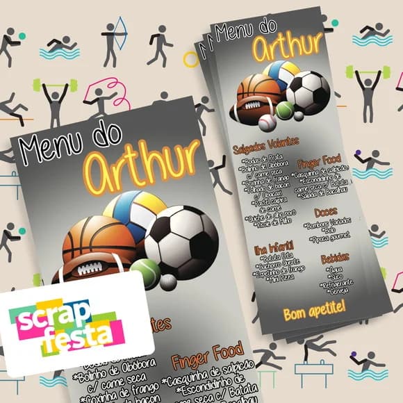 Menu Cardápio Personalizado Festa Esporte