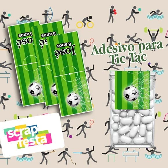 Adesivo Personalizado Retangular para Tic Tac Festa Futebol