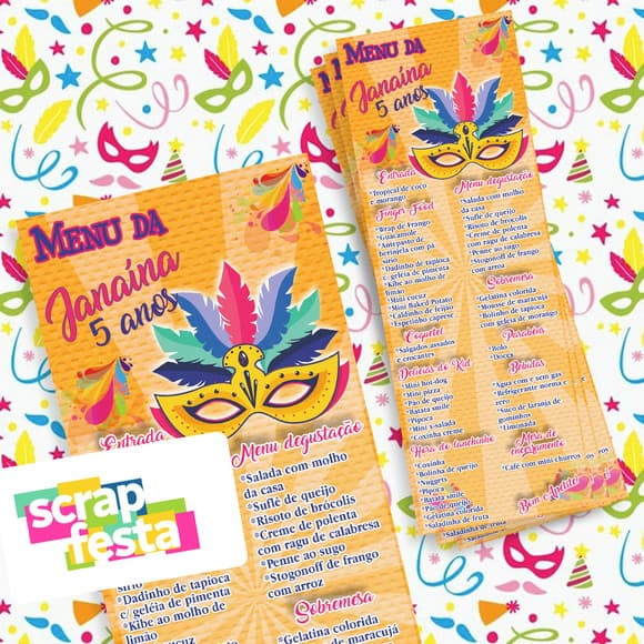 Menu Cardápio Personalizado Festa Carnaval
