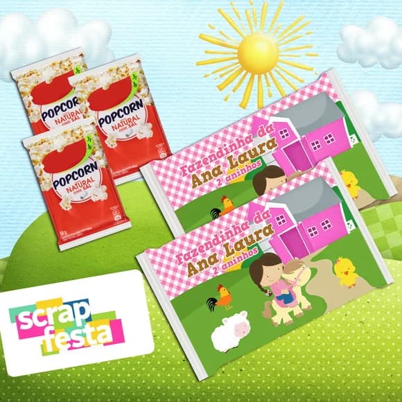 Rótulo Adesivo Personalizado Pipoca Microondas Fazendinha