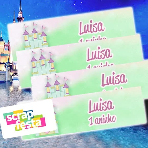 Adesivo Personalizado Retangular 7x2 Princesa Castelo