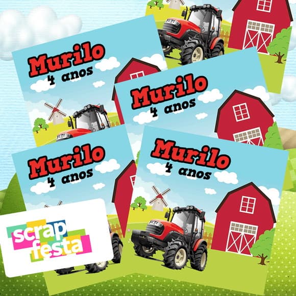 Adesivo Personalizado Quadrado 5x5 Trator Fazendinha