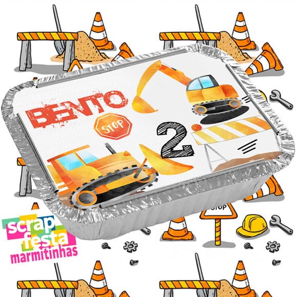 Marmitinhas Personalizadas Festa Trator Construção Aquarela