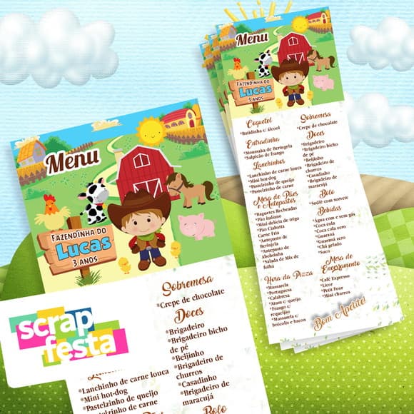Menu Cardápio Personalizado Festa Fazendinha