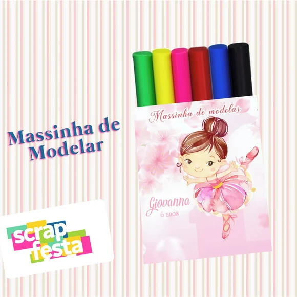 Massinha de Modelar Personalizado Festa Bailarina Aquarela