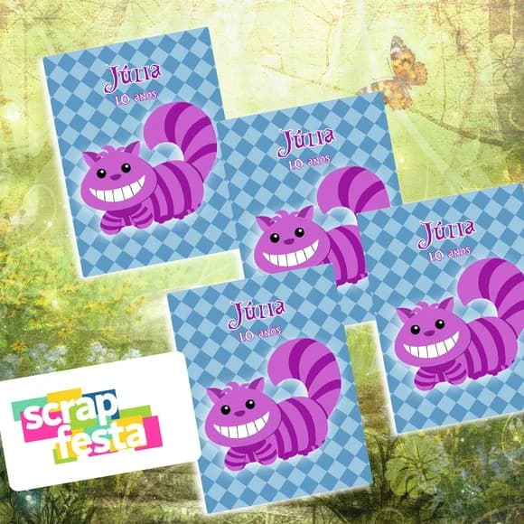 Adesivo Personalizado Retangular 6x8 Alice Gato de Cheshire