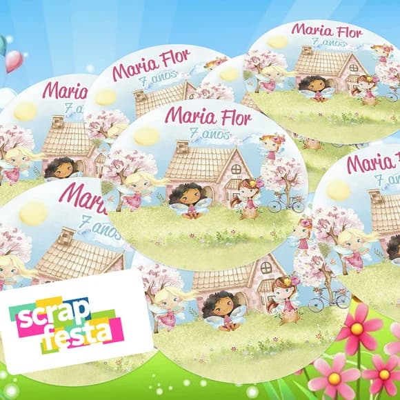 Adesivo 5 Cm Redondo Personalizado Jardim Das Fadas Aquarela