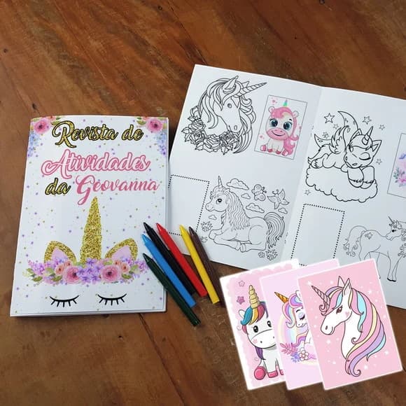 Álbum de Figurinha, Colorir, Giz de Cera Festa Unicórnio
