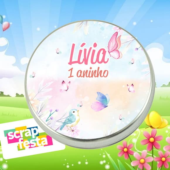 Latinha Personalizada Jardim Encantado Borboleta Aquarela