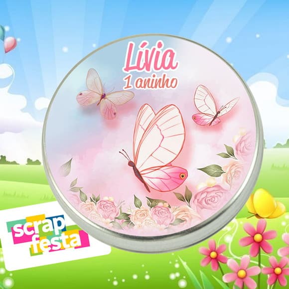 Latinha Personalizada Jardim Encantado Borboleta Aquarela