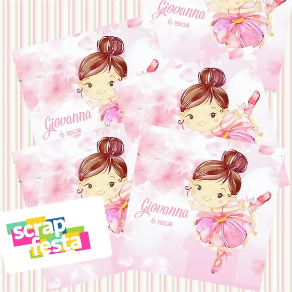 Adesivo Personalizado Quadrado 4x4 Festa Bailarina Aquarela