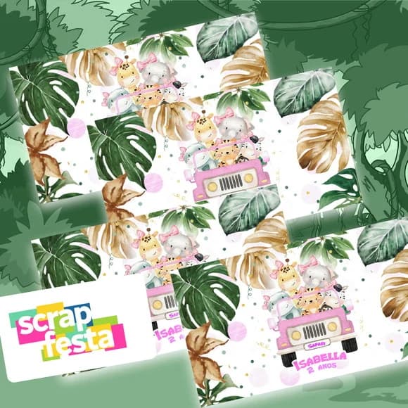 Adesivo Personalizado Retangular 9x5 Safari Aquarela