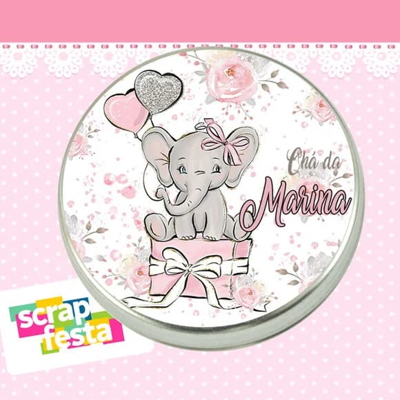 Latinha de Chá de Bebê Latinhas Menina Elefante Balão