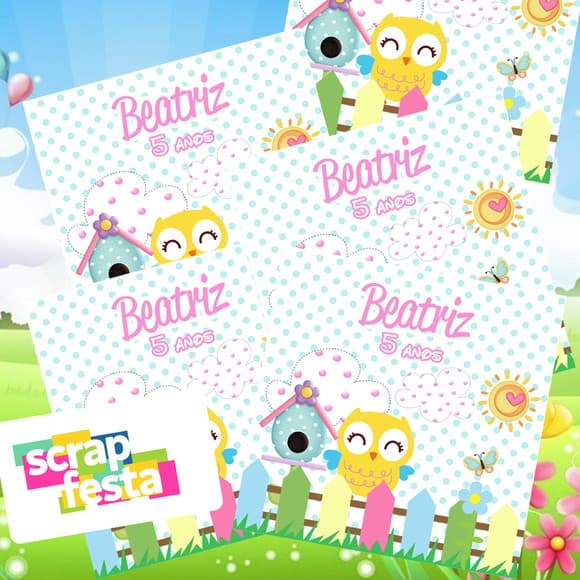 Adesivo Personalizado Quadrado 10x10 Jardim Encantado Coruja