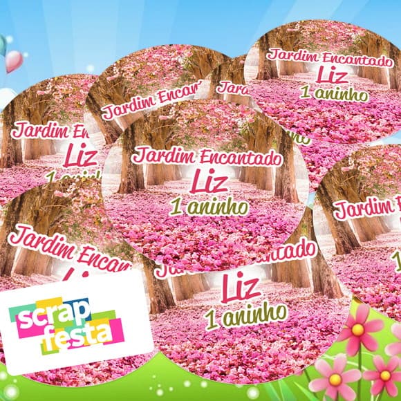 Adesivo 5 cm Redondo Personalizado Festa Jardim Encantado