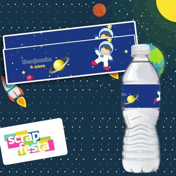 Adesivo Personalizado Rótulo água 5x19,5 Espaço Astronauta