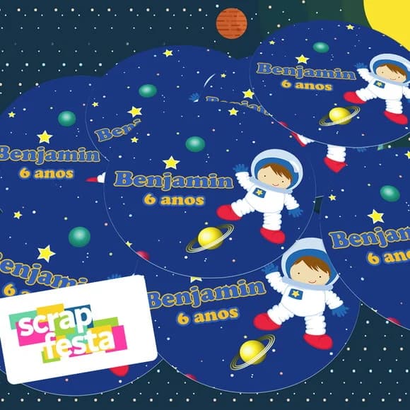 Adesivo 5 cm Redondo Festa Espaço Astronauta