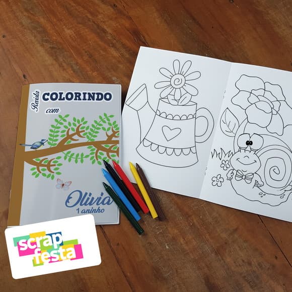 Revista Colorir + Giz de Cera Festa Jardim Encantado