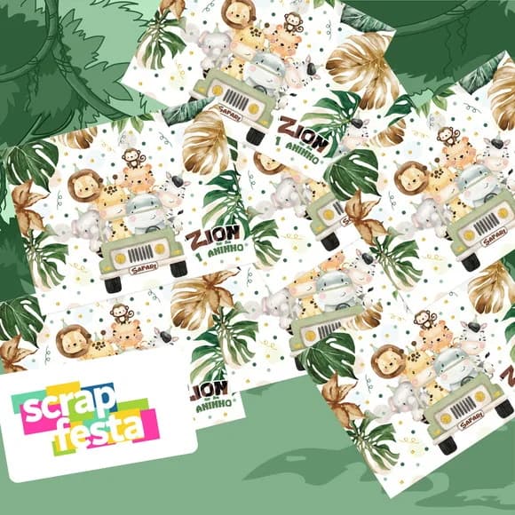 Adesivo Personalizado Retangular Festa Safari Aquarela