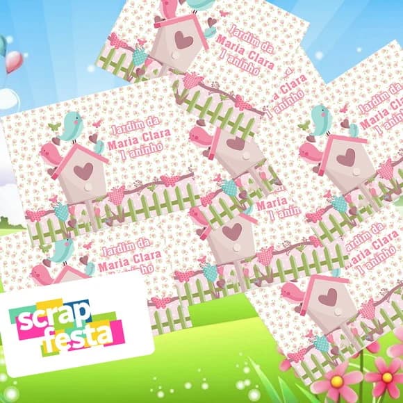 Adesivo Retangular Personalizados Festa Jardim Encantado