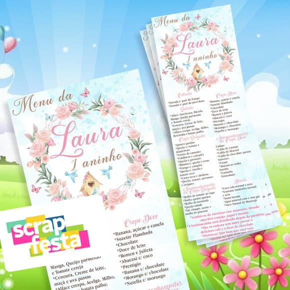 Menu Cardápio Personalizado Festa Jardim Encantado