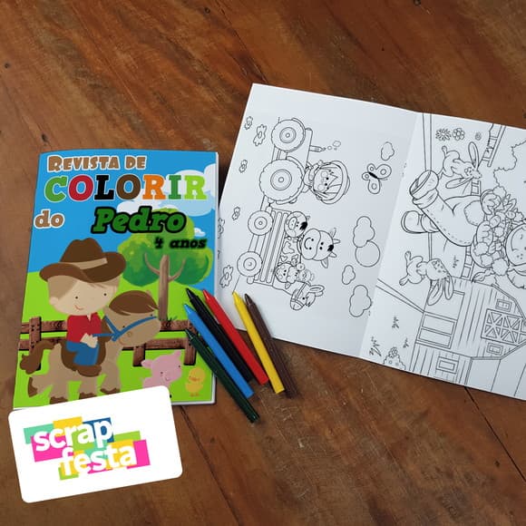 Revista Colorir + Giz de Cera Festa Fazendinha