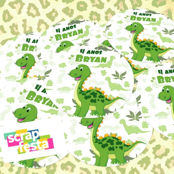 Adesivo 5cm Redondo Personalizado Festa Dinossauro Cute Baby