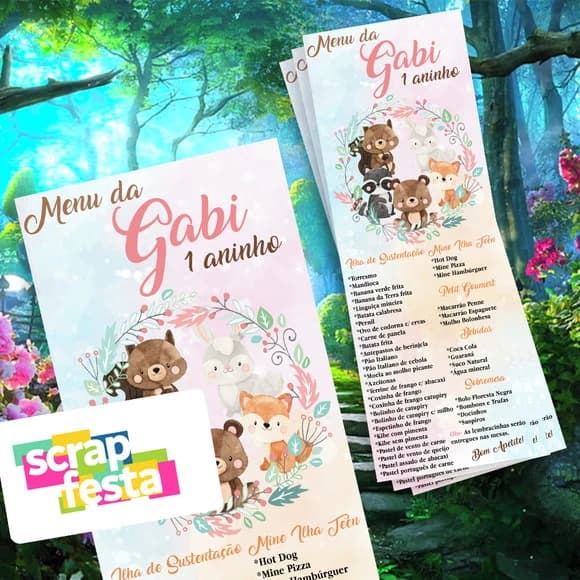 Menu Cardápio Personalizado Festa Floresta Encantada/ Bosque