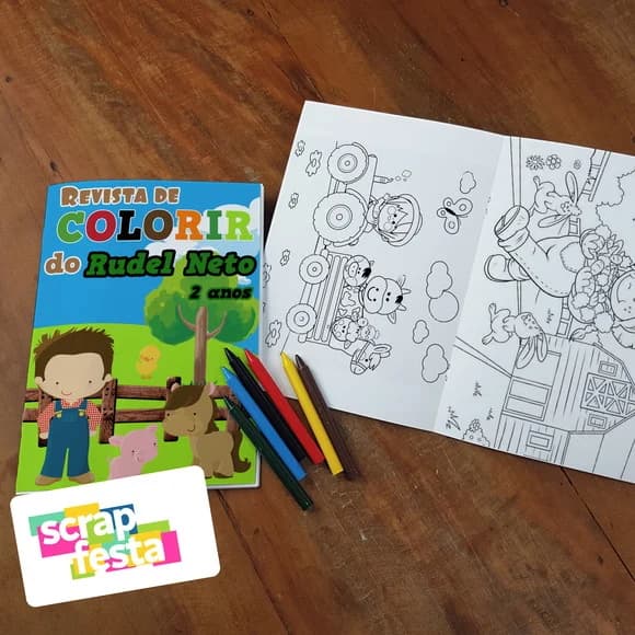 Revista Colorir + Giz de Cera Festa Fazendinha